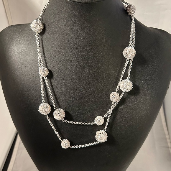 Charter Club 44” Pavé Filigree Ball Double Up Bright Silver Tone Rhinestones - Picture 1 of 9